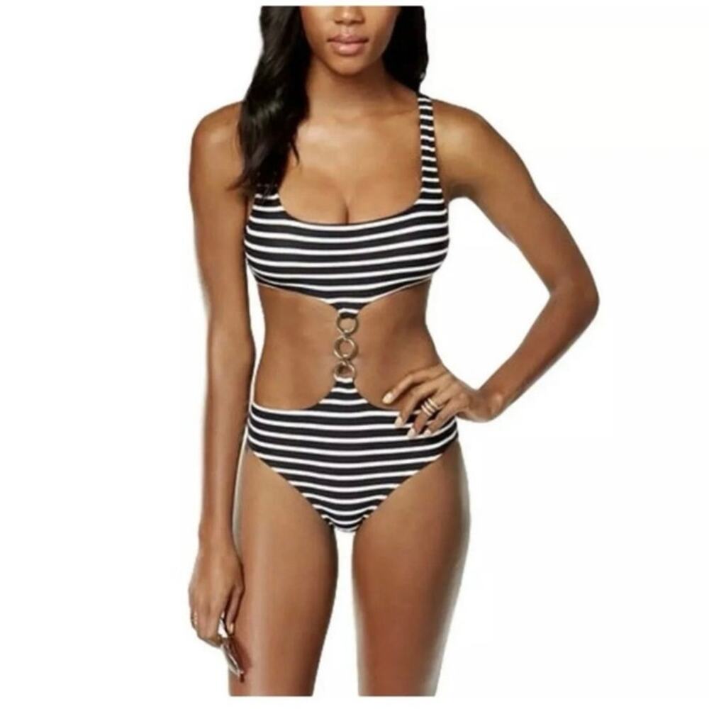 Michael Michael Kors Striped Black and White Monokini Swimsuit SZ 10